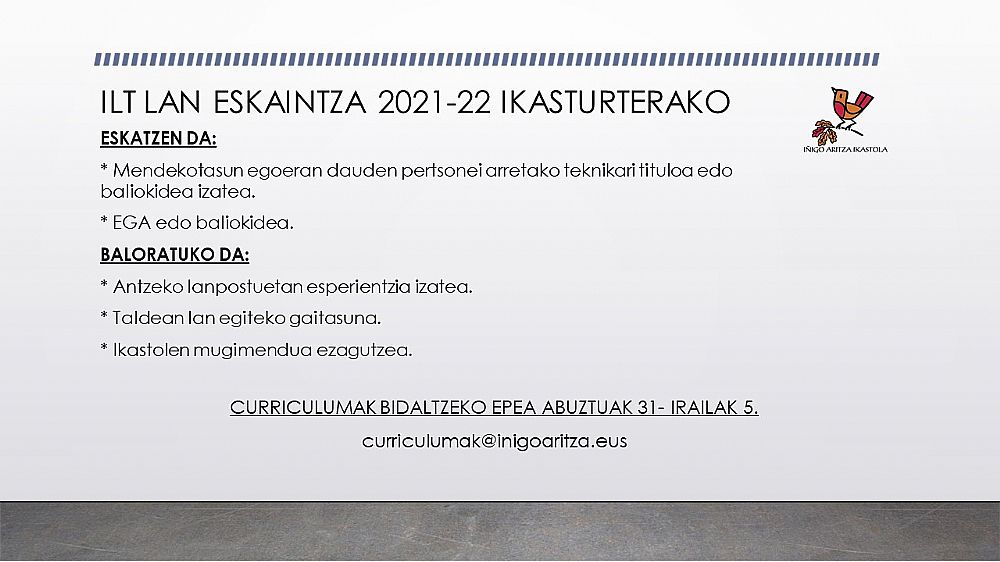 ILT ZAINTZAILE 2021/22 LANPOSTUA