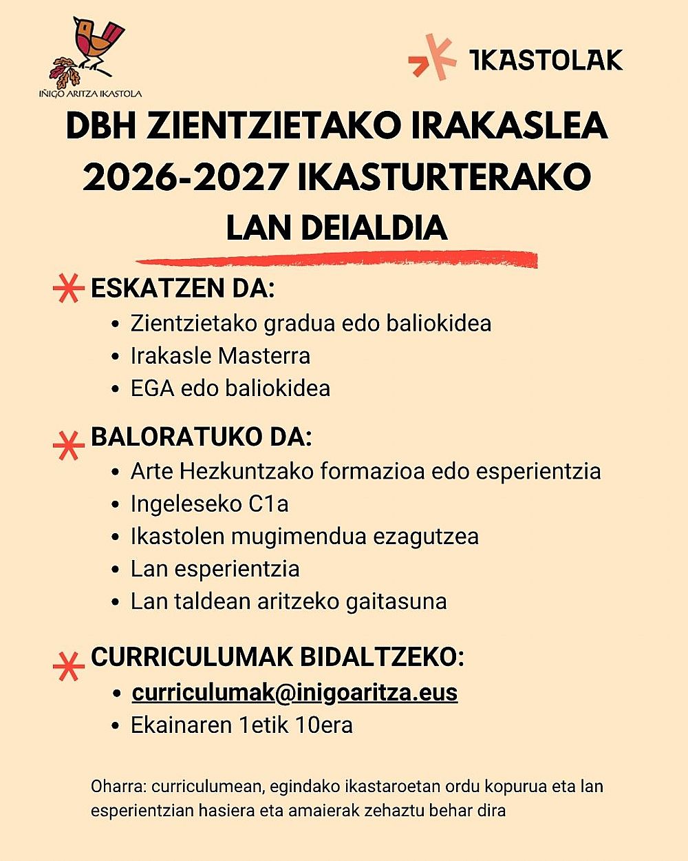 DBH ZIENTZIETAKO IRAKASLEA